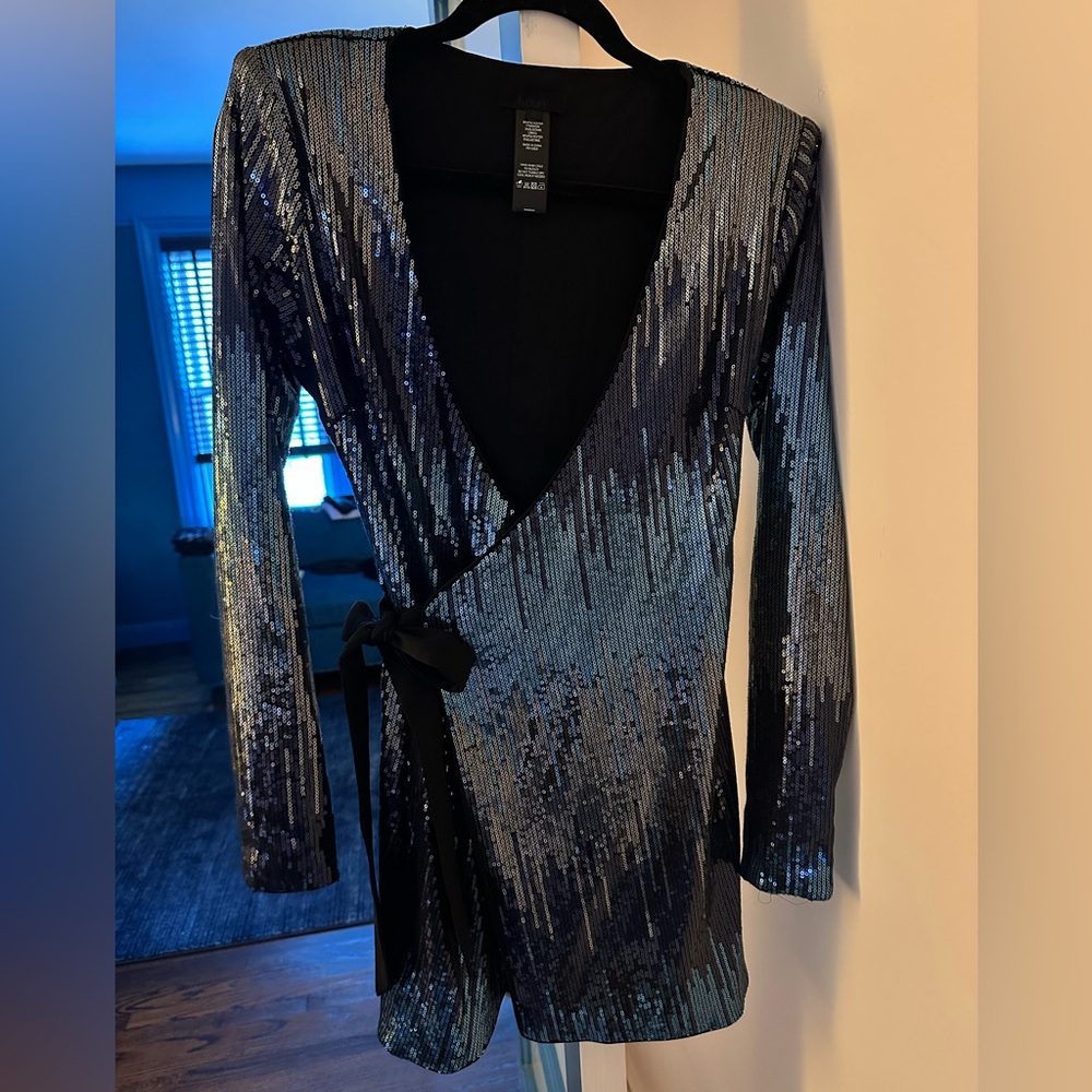 Blue ombre sequin wrap dress